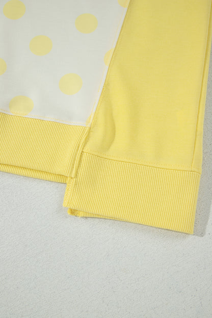 Sky Blue Color Block Patchwork Polka Dot Wide Leg Pant Set