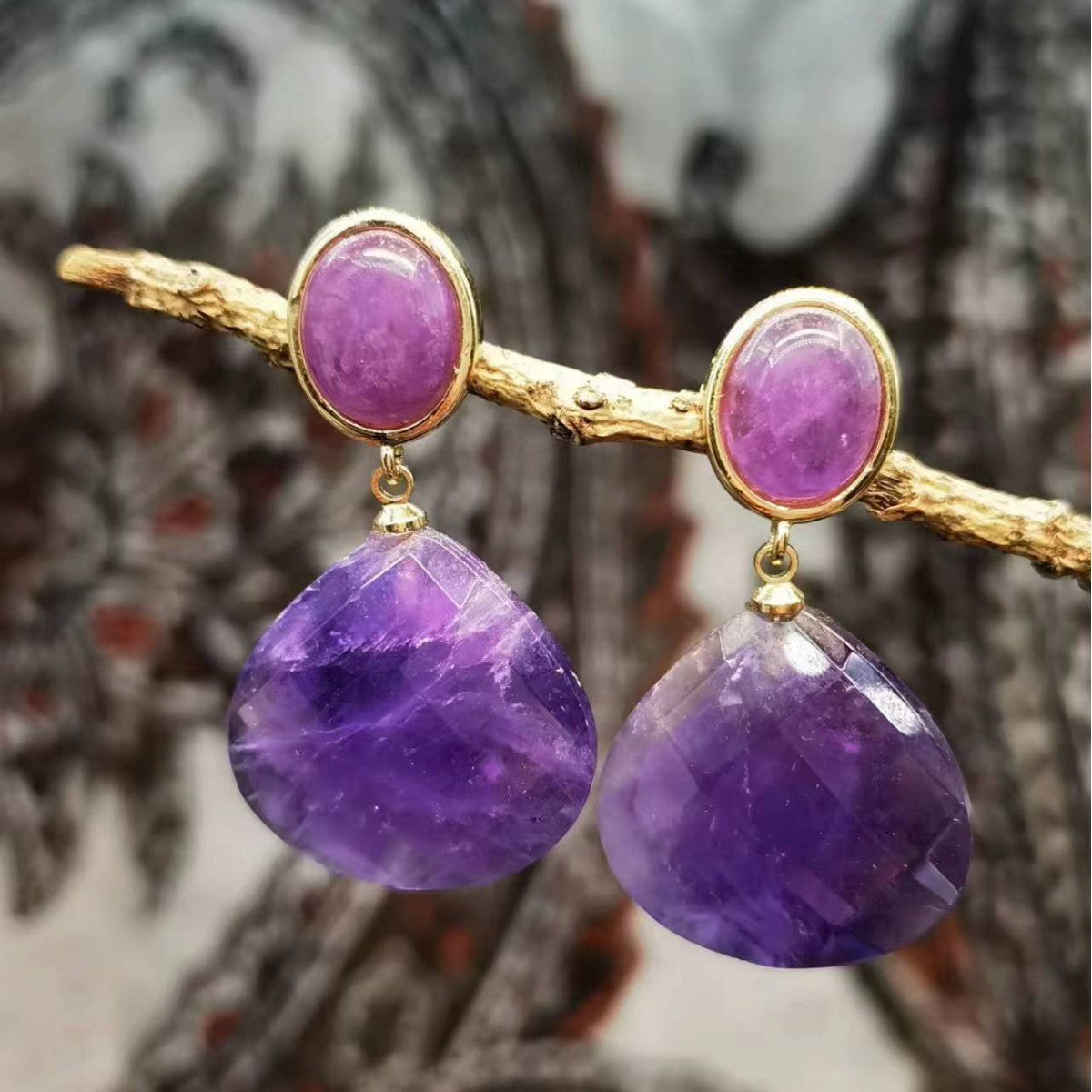 Natural Amethyst Tigereye Rhodochrosite Eardrops