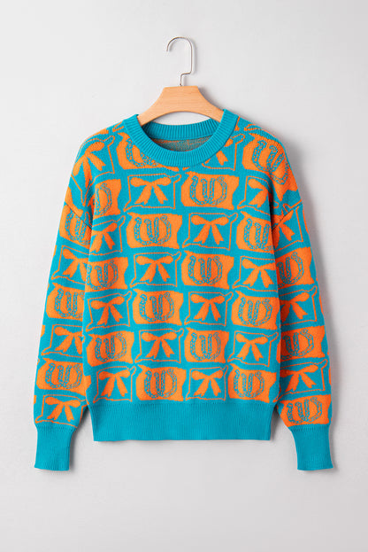 Pink Bows & Horseshoes Pattern Western Fashion Print Sweater