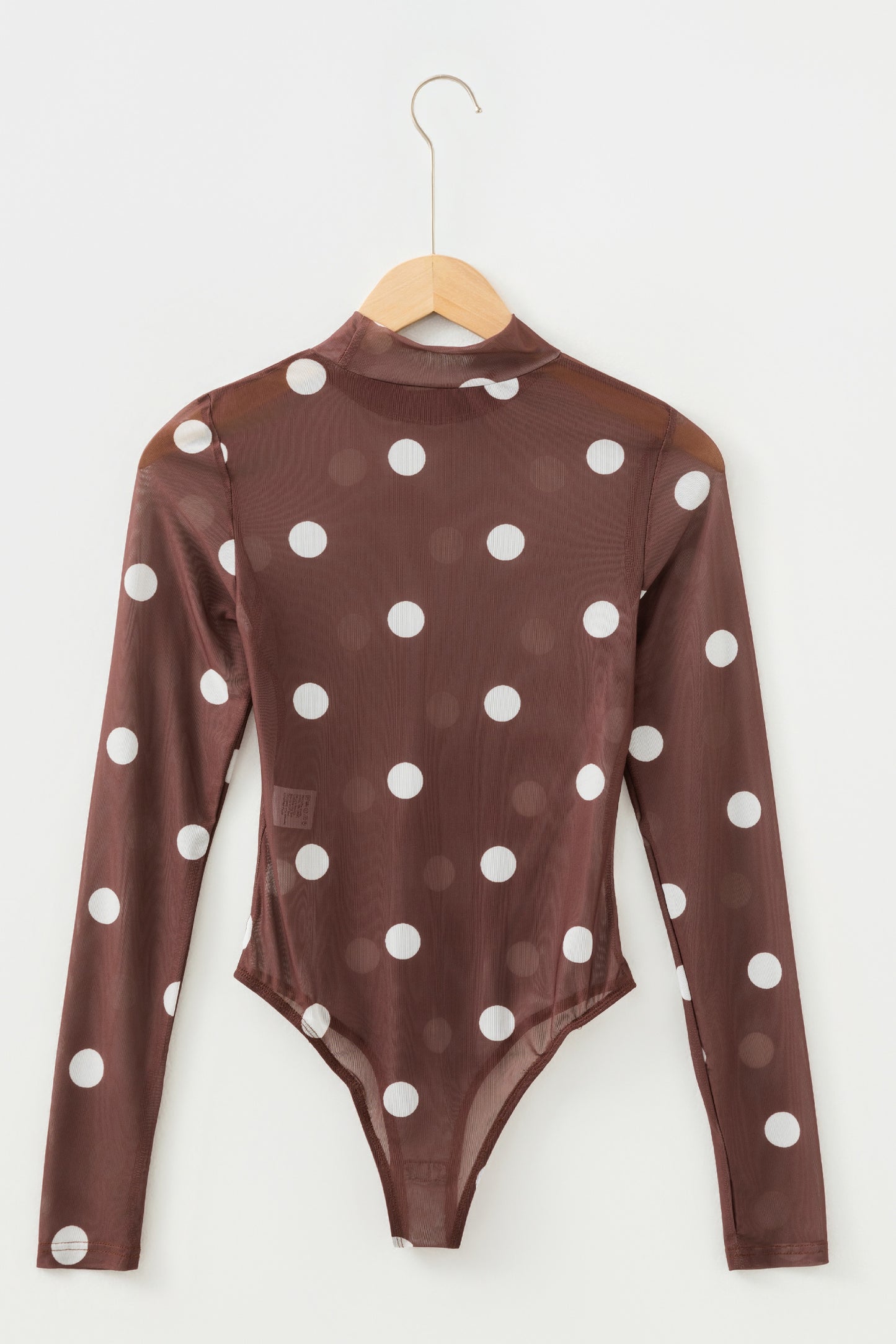 Black Vintage Polka Dot Print Mesh Long Sleeve Bodysuit