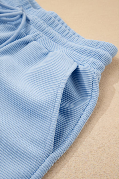 Pink Textured Ruffled Sleeve Zipped Top and Wide Leg Pants Set