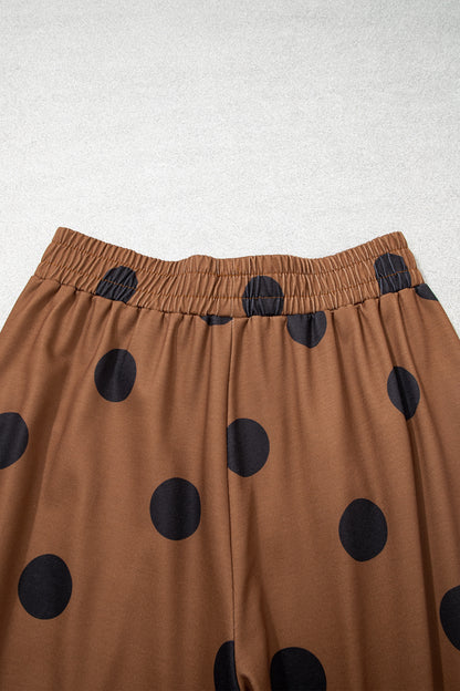 Beige Polka Dot Wide Leg Elastic Waist Casual Pants