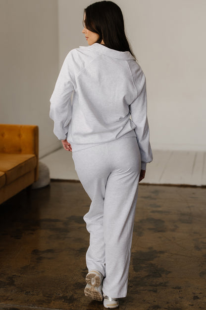 Dark Khaki Polo Collar V Neck Pullover and Drawstring Sweatpants Set