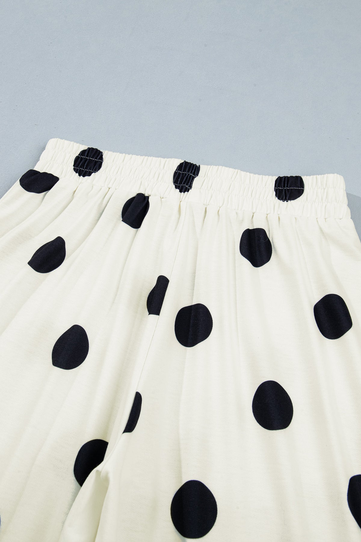 Beige Polka Dot Wide Leg Elastic Waist Casual Pants