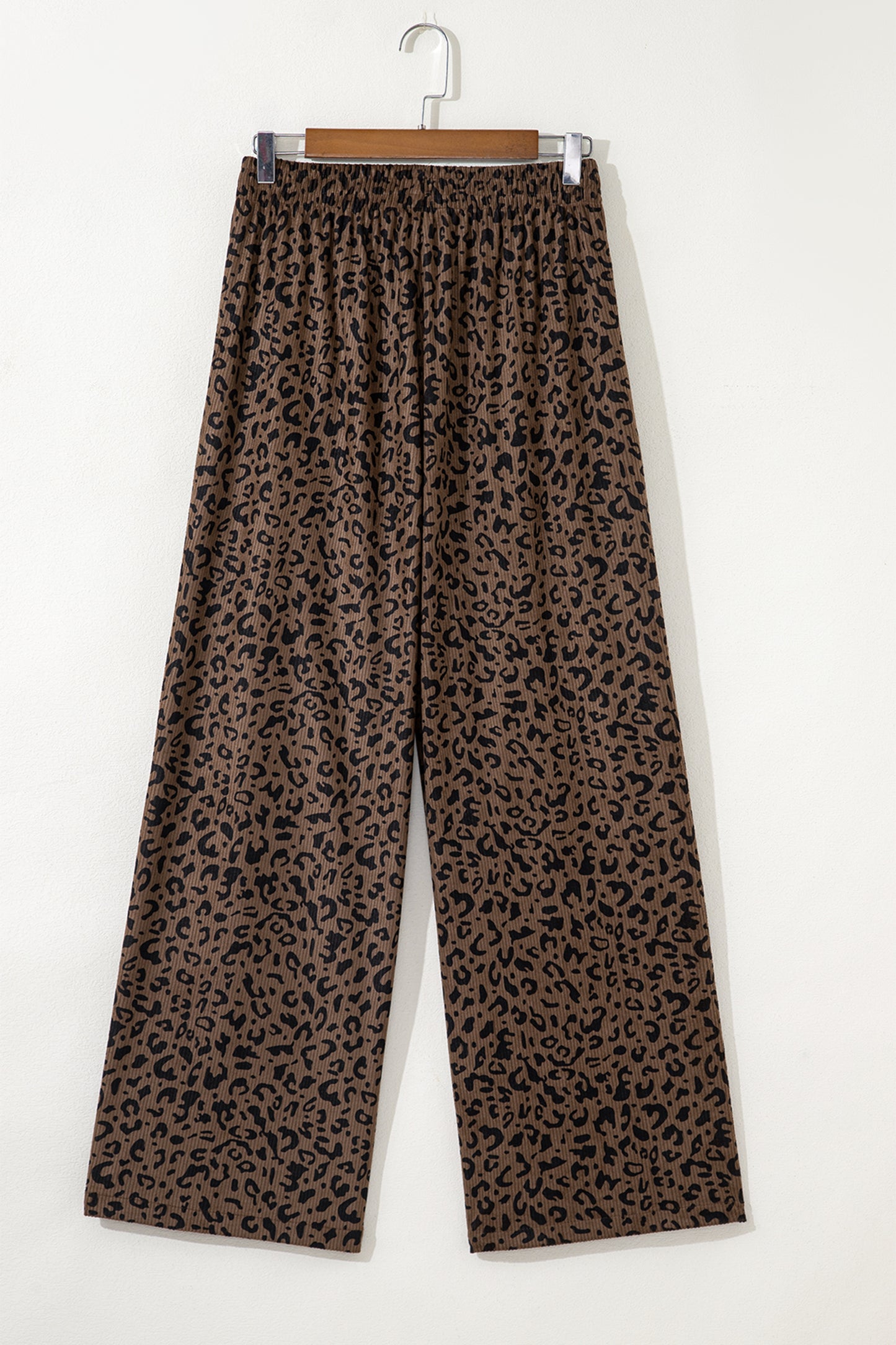 Dark Brown Leopard Print Elastic High Waist Loose Corduroy Pants