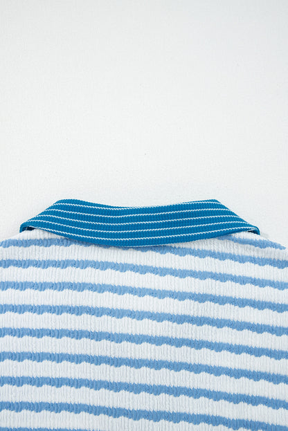 White Stripe Collared Pullover Top and Drawstring Pant Set