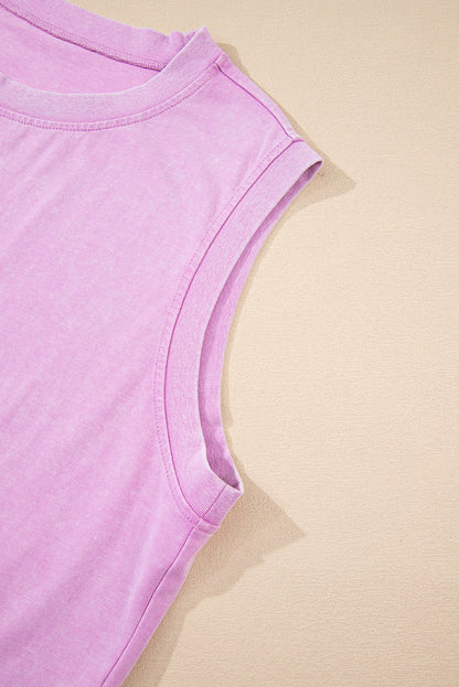 Light Pink 2 Pieces Mineral Wash Cotton Tank Top Lined Split Skirt Set