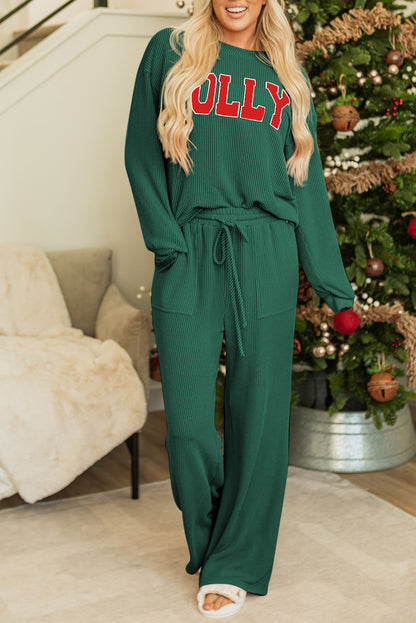 Fiery Red JOLLY Corded Long Sleeve Top and Pockets Pants Set