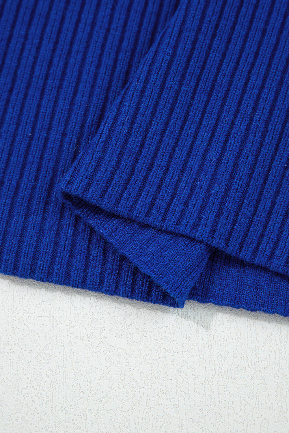 Dark Blue Patch Pocket Ribbed Knit Short Sleeve Sweater