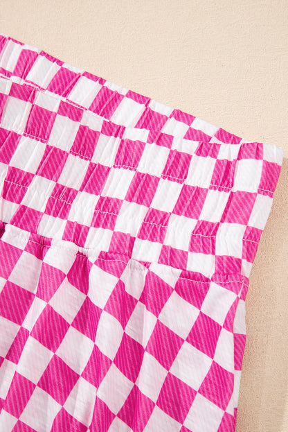 Brown Checkerboard T Shirt and High Waist Skorts 2 Piece Outfit