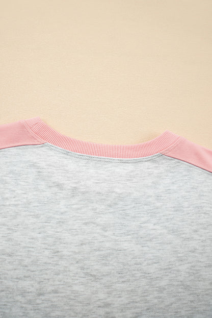 Light Grey Color Block Raw Hem Pullover and Casual Shorts Set