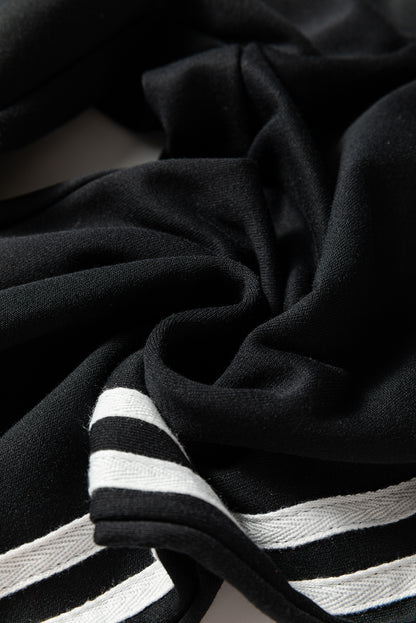 Gray Morn Varsity Striped Detail Crewneck Pullover Elastic Sweatpants 2pcs Outfit