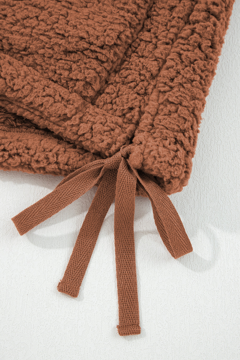 Cinnamon Faux Fur Snap Button Front Knot Side Plush Vest with Pockets