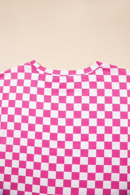 Brown Checkerboard T Shirt and High Waist Skorts 2 Piece Outfit