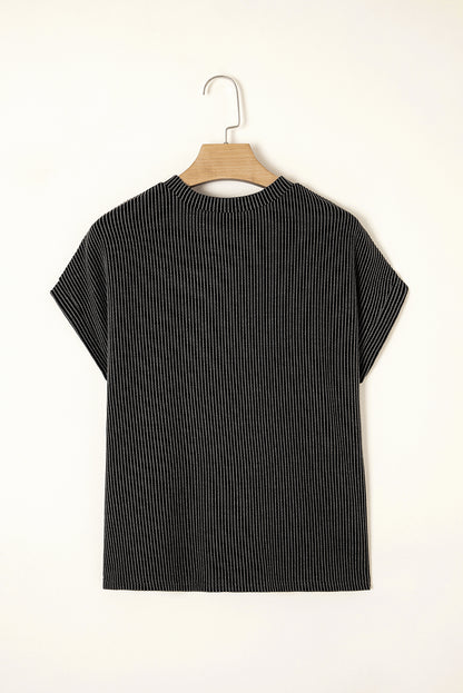 Pink Corded Knit Color Block Pocketed Crew Neck T Shirt