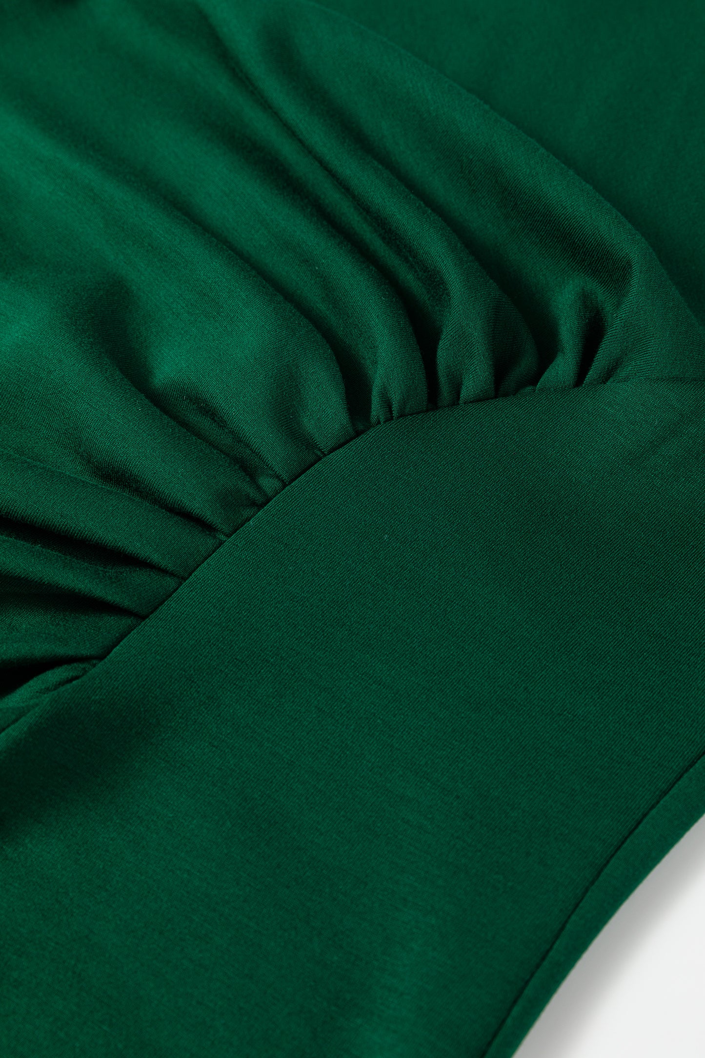 Blackish Green Solid Color Round Neck Ruched Detail Sleeveless Mini Dress