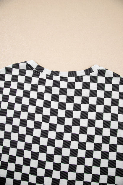Brown Checkerboard T Shirt and High Waist Skorts 2 Piece Outfit