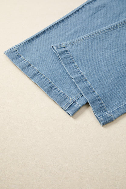 Dusk Blue Patched Pocket Textured Wide Leg Plus Size Jeans