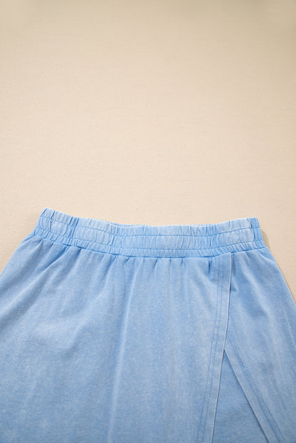 Light Pink 2 Pieces Mineral Wash Cotton Tank Top Lined Split Skirt Set