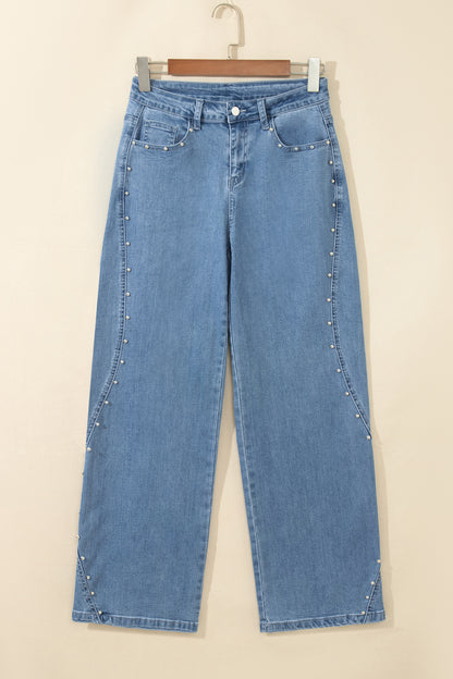 Dusk Blue Side Seam Rivet Detail Ankle Length Casual Jeans