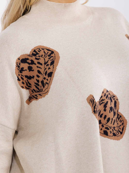 Plus Size Long Sleeve Mock Neck Graphic Pullover Oversized Sweater