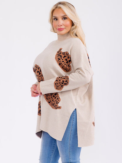 Plus Size Long Sleeve Mock Neck Graphic Pullover Oversized Sweater