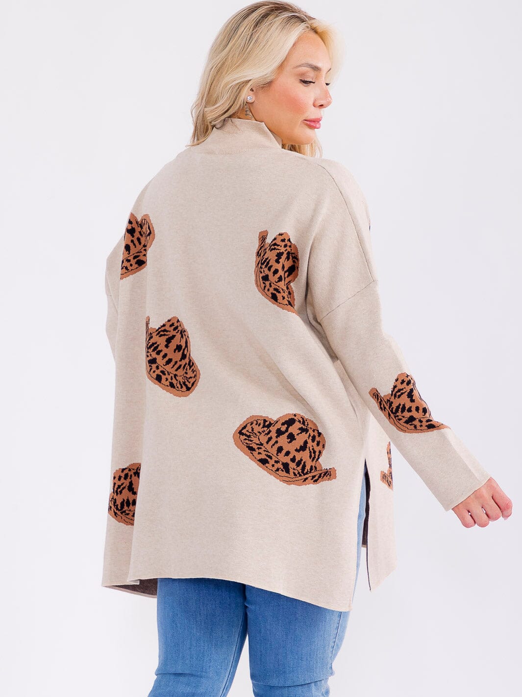 Plus Size Long Sleeve Mock Neck Graphic Pullover Oversized Sweater