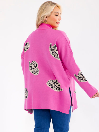 Plus Size Long Sleeve Mock Neck Graphic Pullover Oversized Sweater