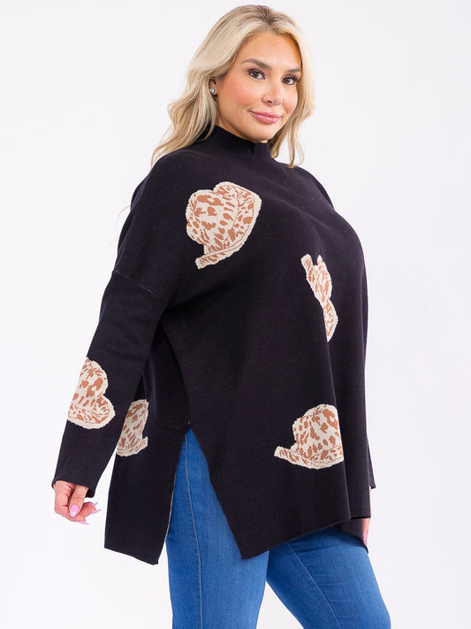 Plus Size Long Sleeve Mock Neck Graphic Pullover Oversized Sweater