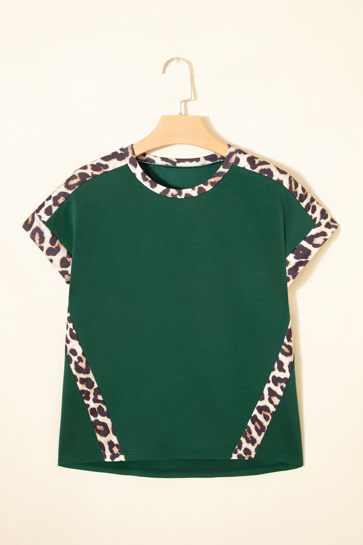 Leopard Trim Round Neck Loose T Shirt