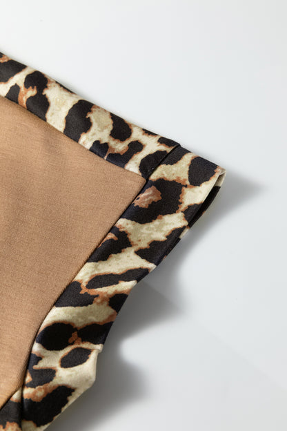 Leopard Trim Round Neck Loose T Shirt