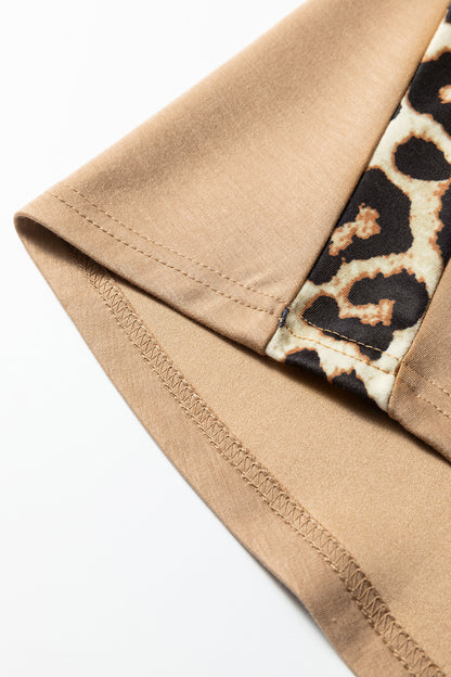 Leopard Trim Round Neck Loose T Shirt