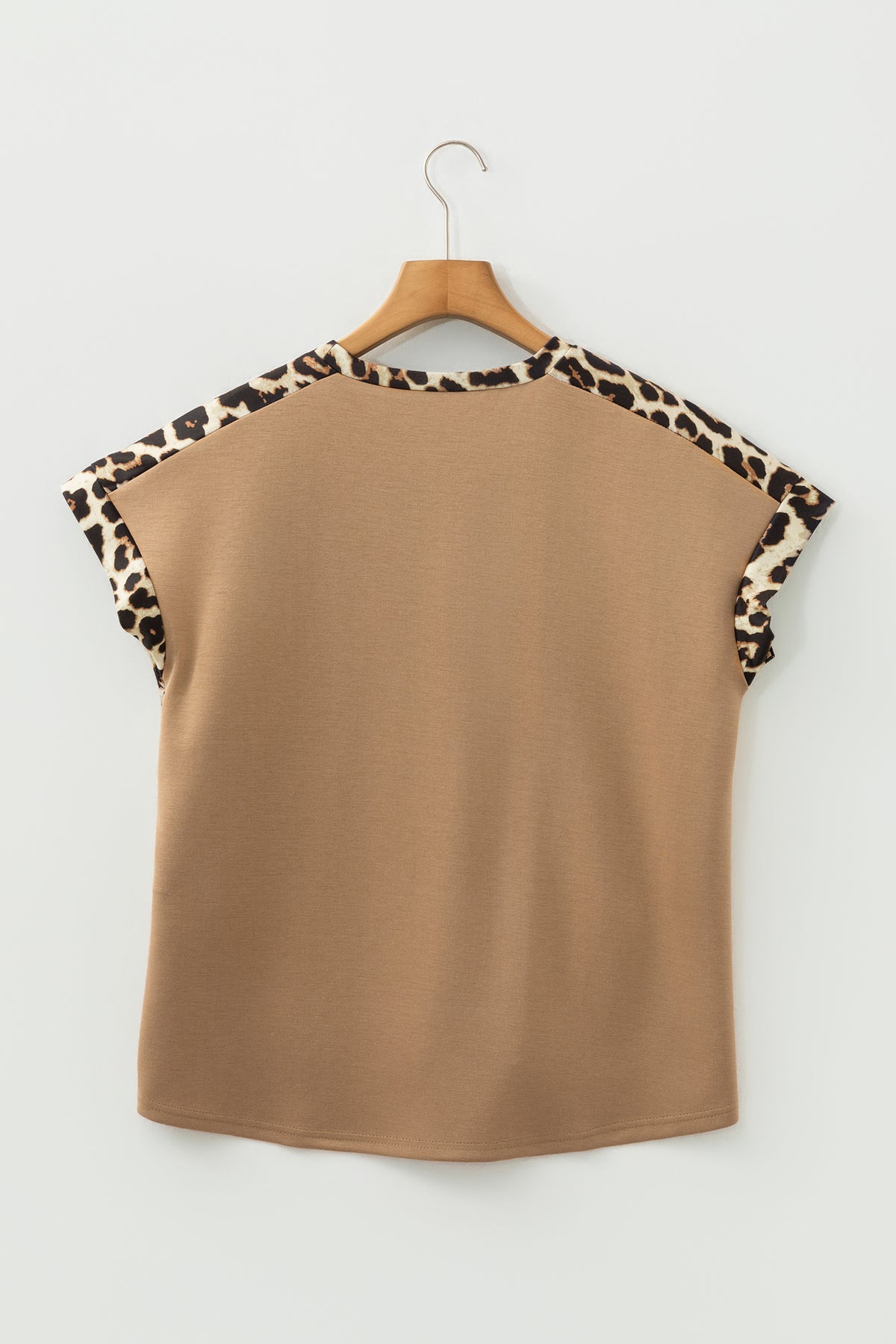 Leopard Trim Round Neck Loose T Shirt