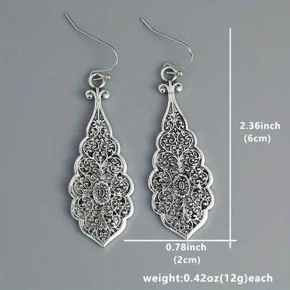 Ice Flowers Embossed Pattern Pendant Classic Matching Earrings
