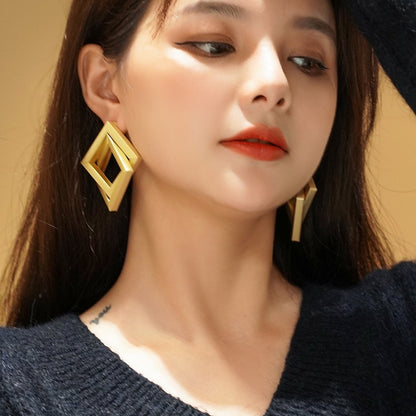 Metal Simplicity Rhombus Earrings Face Slimming