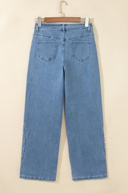 Dusk Blue Side Seam Rivet Detail Ankle Length Casual Jeans