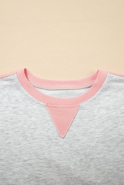 Light Grey Color Block Raw Hem Pullover and Casual Shorts Set