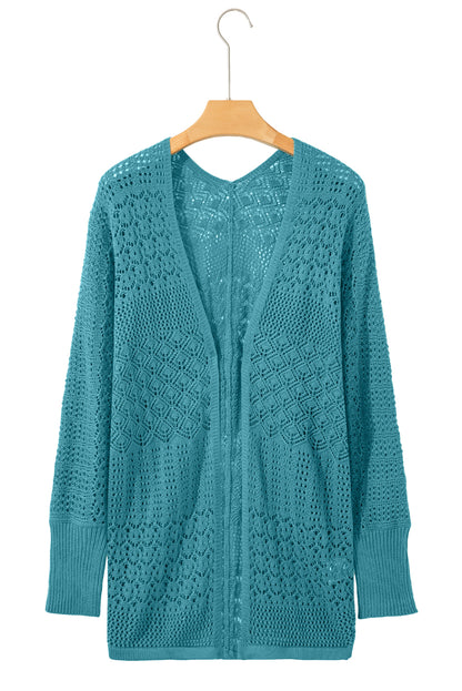 Redwood Burl Mix Pattern Hollowed Knit Open Front Cardigan