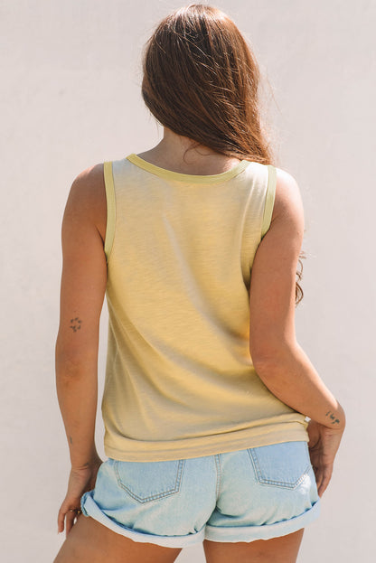 Mist Green Metallic Sheen Edge Scoop Neck Tank Top