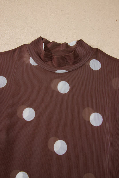 Black Vintage Polka Dot Print Mesh Long Sleeve Bodysuit