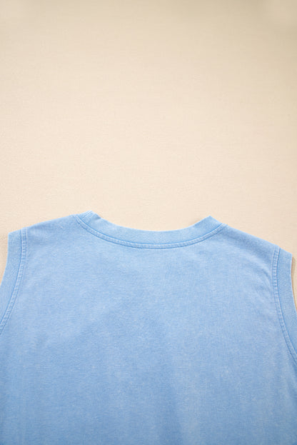 Light Pink 2 Pieces Mineral Wash Cotton Tank Top Lined Split Skirt Set