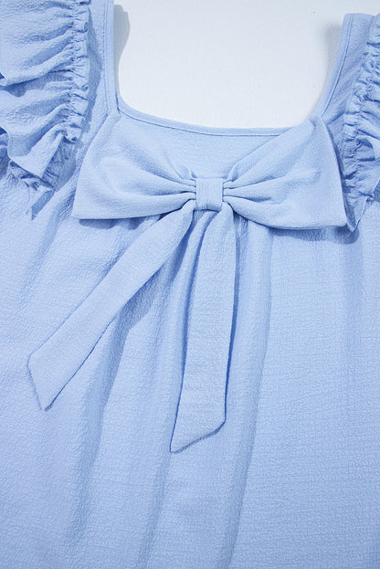 Beige Textured Bow Knot Frilled Butterfly Sleeve Blouse