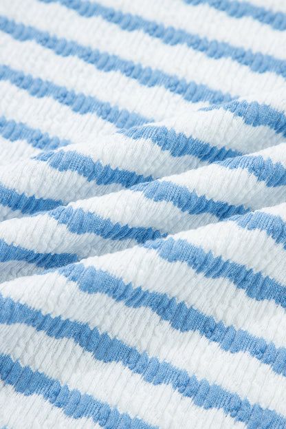 White Stripe Collared Pullover Top and Drawstring Pant Set