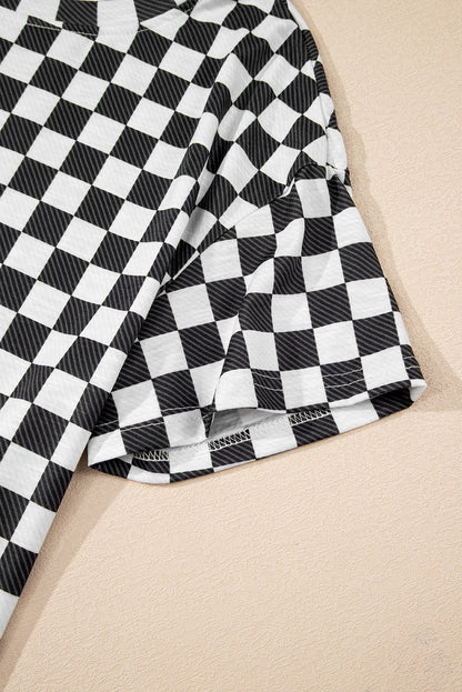 Brown Checkerboard T Shirt and High Waist Skorts 2 Piece Outfit