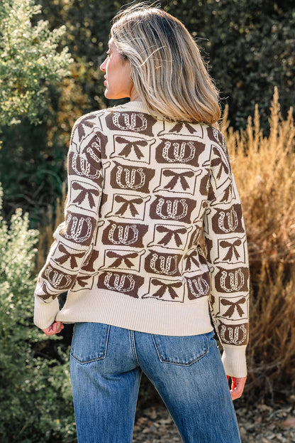 Pink Bows & Horseshoes Pattern Western Fashion Print Sweater