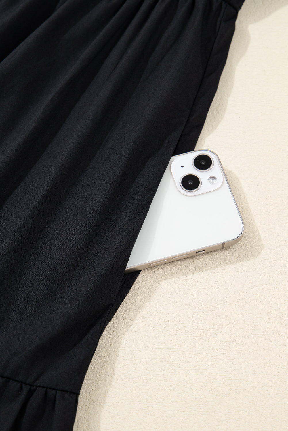 Black Contrast Trim Knot Cuffs Plus Size V Neck Mini Dress