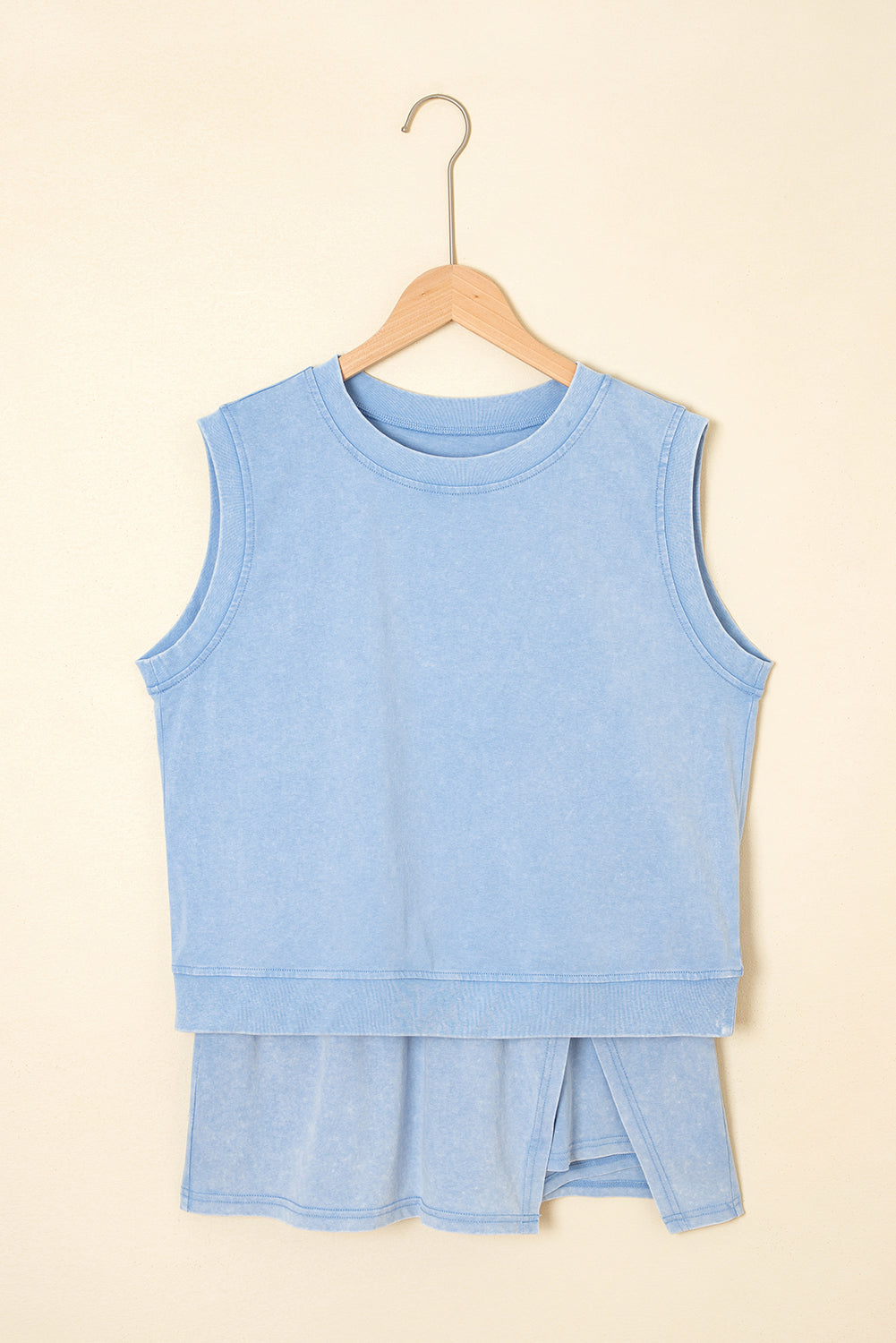Light Pink 2 Pieces Mineral Wash Cotton Tank Top Lined Split Skirt Set