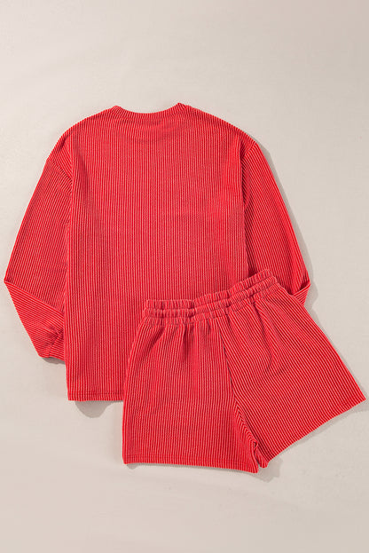Evergreen Corded MERRY Graphic Long Sleeve Top and Shorts Set