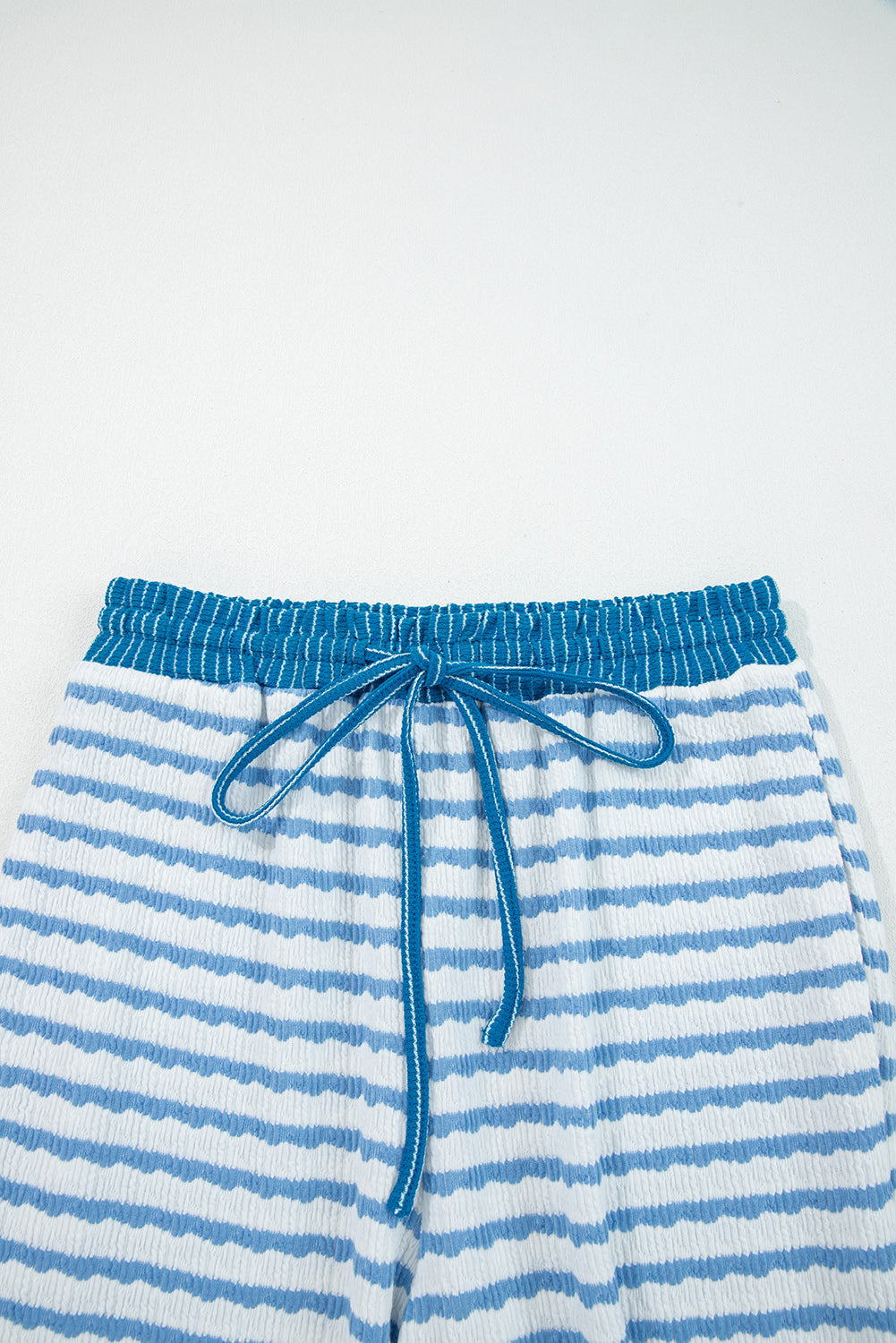 White Stripe Collared Pullover Top and Drawstring Pant Set