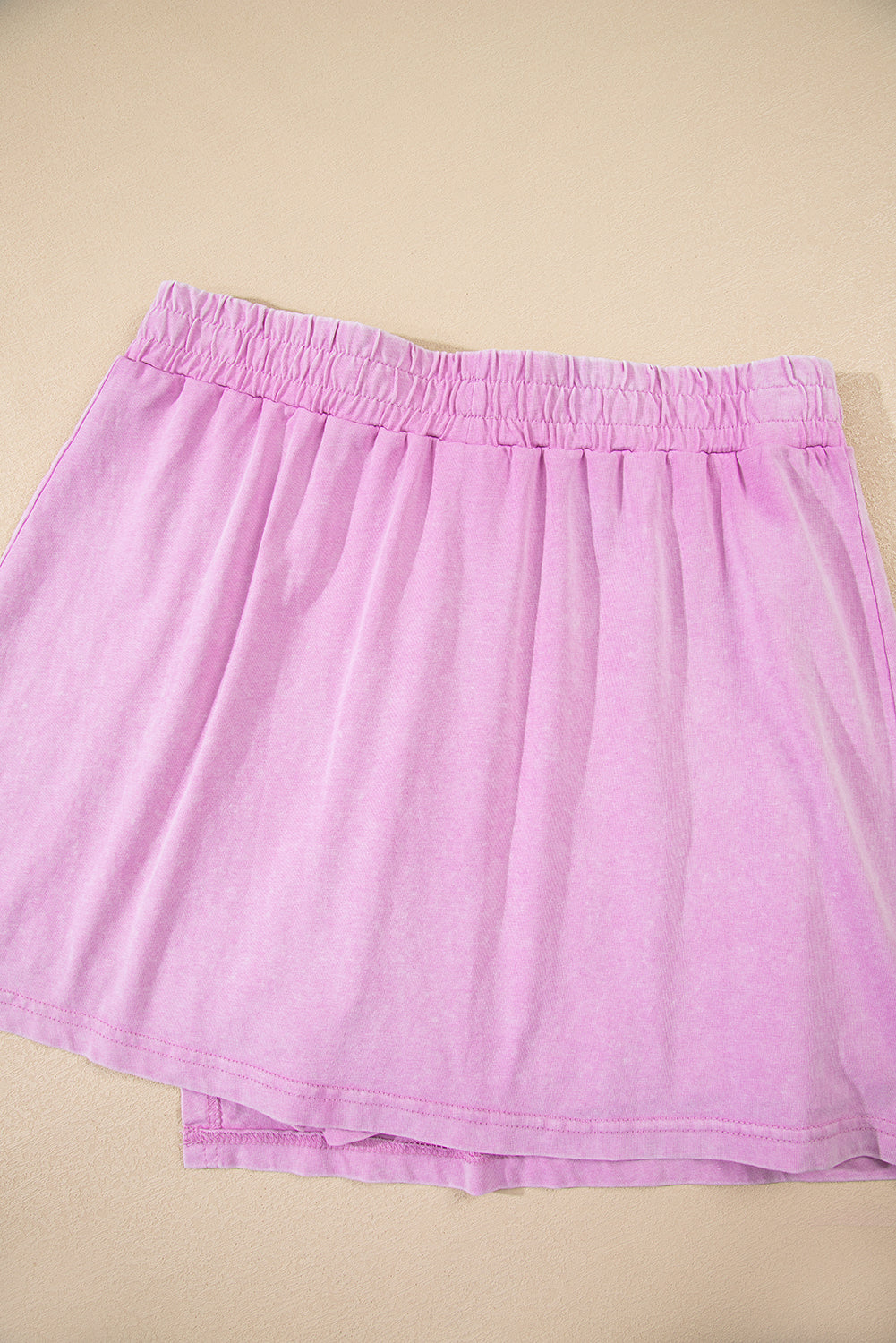 Light Pink 2 Pieces Mineral Wash Cotton Tank Top Lined Split Skirt Set